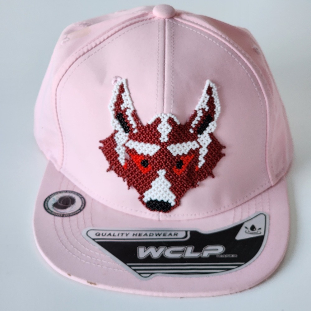 WCLP Beaded Wolf Fox Baseball Cap Hat Pink Waterproof Flat Brim Snapback READ